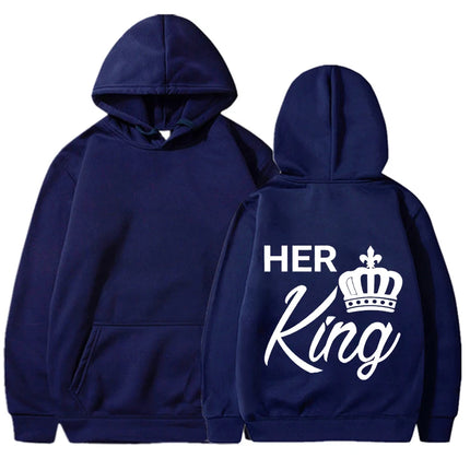 New Valentine's Day His Queen And Her King Printed Hoodies Men/Women Couple's Sweatshirts Casual Hoodie Personality Pullover