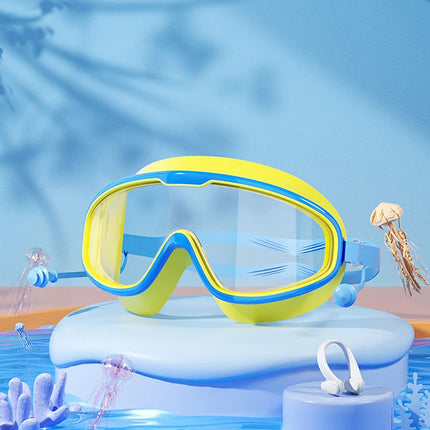 Large Frame Outdoor Swimming Goggles Anti-Fog Wide View Scuba Diving Swimming Glasses with Earplugs for Adult Youth Water Sports