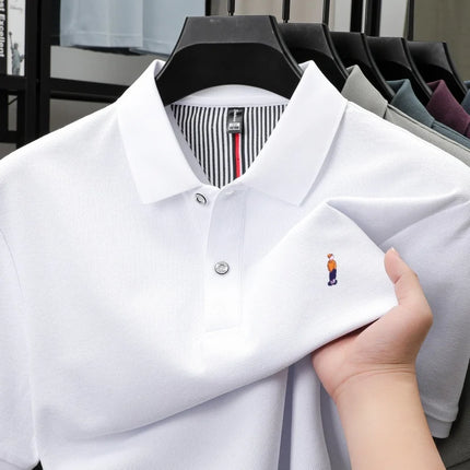 100% Cotton High-End Brand Men's Short Sleeve Polo Shirt with Cartoon Character Embroidery - New Summer Comfortable, Breathable Fashion T-shirt