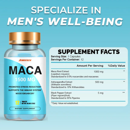 Maca Root Tablets for Men To Maximize Vitality and Performance Made with Black Maca, Ashwagandha,Black Pepper