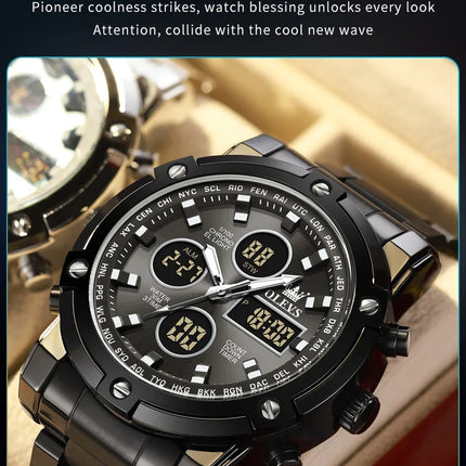 OLEVS 2024 New Mens Watches Top Brand Luxury Sport Digital Quartz Wristwatch For Men All Steel Military Waterproof Clock+Box