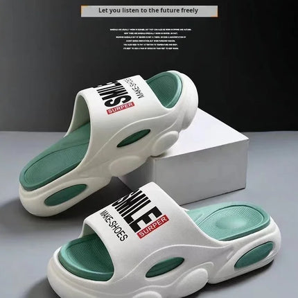 Men Thick Sole Summer Beach Slides Bathroom Anti Slip Slipper Soft Sandals Simplicity Ultra Light Letter Shoes Men Slippers