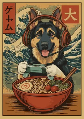 Japan Ukiyo-E Style Fun Game Animal Ramen Posters Art Print Mexican Axolotl Game Cat Ferret Canvas Painting Game Room Home Decor