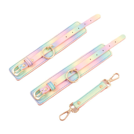 SM Bondage Luxury Set For Women Sex Toys Rainbow Leather Handcuffs/Blindfold/Collar/Gag Sex Bondage Fetish for Couples BDSM Toy