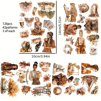 117pcs-144pcs Autumn Theme Stickers for Gift Wrapping Decor, Paper Craft, Album Journal Sticker, Scrapbooking Supplies, Clip Art
