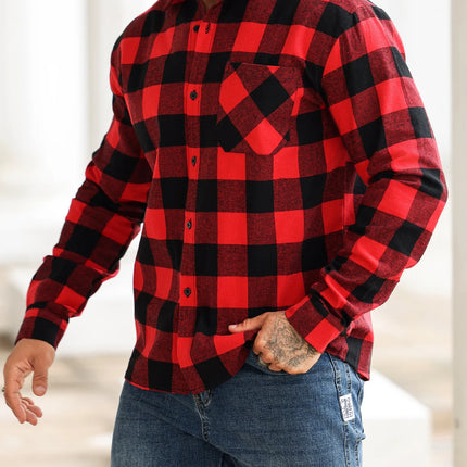 New Men's Checkered Shirt That Is Trendy, Versatile, Casual, Fashionable, and Fits Snugly for Office, Outdoor Sports, Fitness,