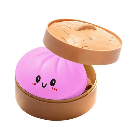 Realistic Colorful Dumpling Squishies with Bamboo Steamer, Ultra Soft and Quick Rebound, Stress Relief Toy, Venting Device