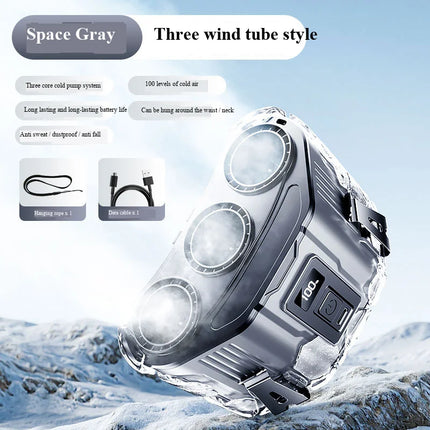 Three-wind-outlet, long-lasting, waist-mounted, small fan for outdoor fishing in summer, rechargeable, high-wind electric fan