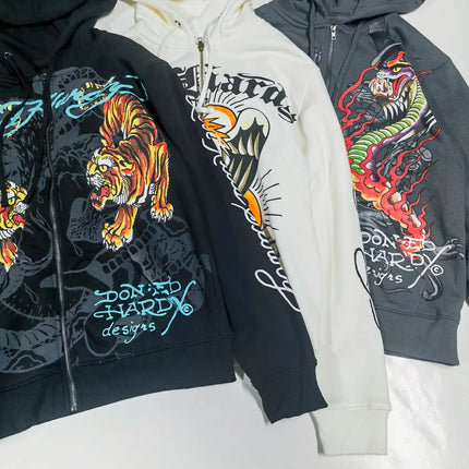 Retro American Rock Print Fleece Lined Hoodie Jacket for Women Punk Street Style Zipper Closure Long Sleeve Oversized Sweatshirt