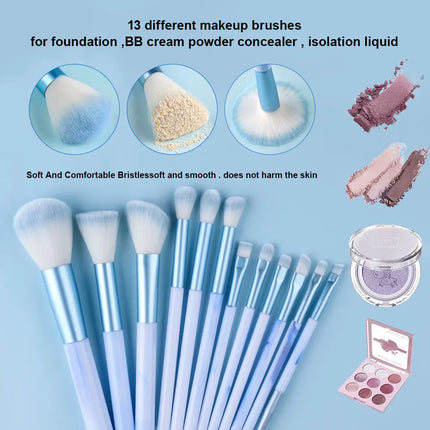 12PCS Blue Makeup Brushes Set Soft Fluffy Detail Concealer Blush Loose Powder Eyeshadow Highlighter Foundation Women Beauty Tool