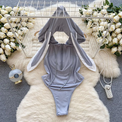 JOVEILU Sexy Erotic Hooded Bodysuit Bunny Role Play Uniform Backless Ladies Secret Costume Summer Party Date Seductive Pajamas