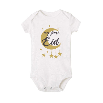 My First Eid Printed Baby Romper Newborn Islamic Muslim Holiday Outfit Eid Ramadan Infant Short Sleeve Romper Toddler Jumpsuit