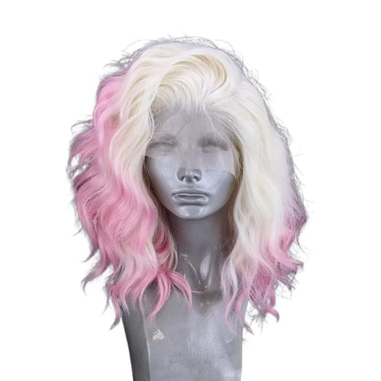 White Ombre Pink Short Bob Body Wave Lace Front Wig Synthetic And Blend 13x4 HD Glueless Heat Resistant Wig On Clearance Sale