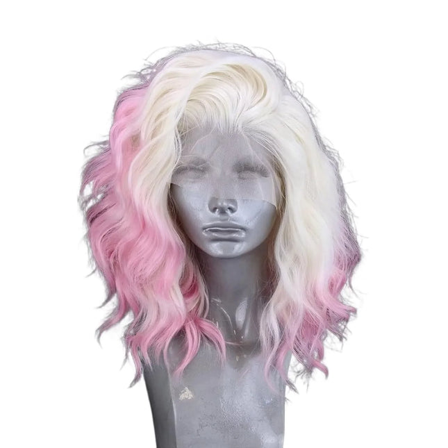White Ombre Pink Short Bob Body Wave Lace Front Wig Synthetic And Blend 13x4 HD Glueless Heat Resistant Wig On Clearance Sale