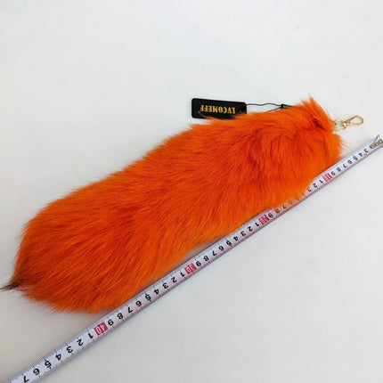 natural fox fur tail keychain furry 2024 chic y2k  beautiful accessory length 40 cm Car Keychains For Women