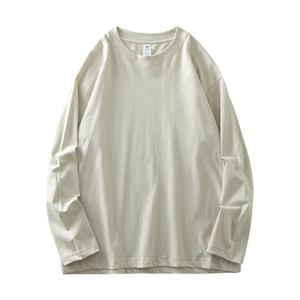 DUKEEN Men's 260G Long Sleeve T Shirts 2025 Spring Pure Cotton Solid Color Basic Crew-Neck Undershirt Men's Loose Tops 11 Color