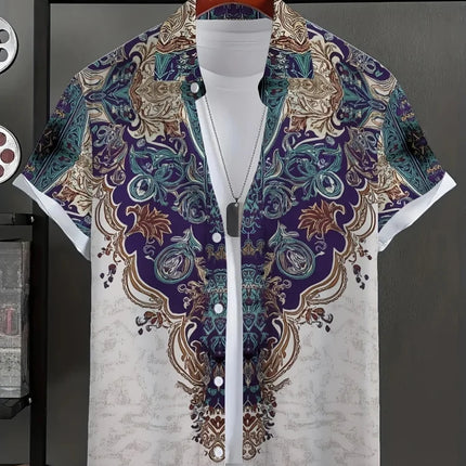 Summer 2025 Men's Short-sleeved Shirt With Black And White Stripes And Collection Pattern Print Single-breasted Fashion Shirt