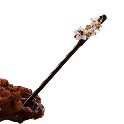 Elegant Chinese Style Wooden Hairpin Imitation Jade Flower Tassel Hair Stick Exquisite Handmade Girls Hair Accessories Hair Clip