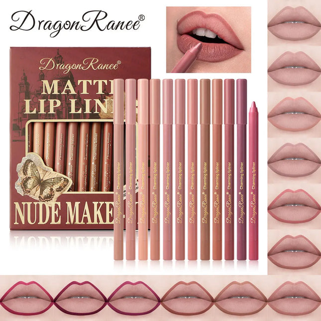 12Pcs/Set Lip Liner Set Waterproof and Sweat-Proof, Delicate Texture, Non-Smudged, Outlines Lip Shape, Essential Lip Liner for Novices, Holiday Party, Valentine's Day Gift, Lip Liner Set
