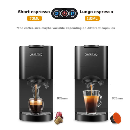 HiBREW Coffee Machine 5in1 Multiple Capsule Espresso Dolce Milk&Nespresso&ESE Pod&Powder Coffee Maker Stainless Metal H3A