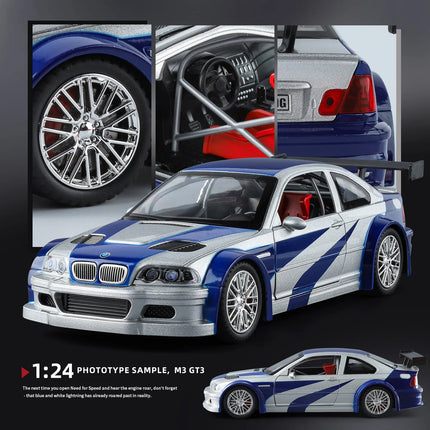 1:24 M3 GTR E46 Alloy Diecast Racing Car Model,Toy for Kids Play, Adult Collectible Ornament, Ideal Birthday Gift