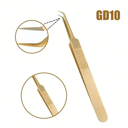 GEMERRY Golden Fiber Tips Eyelashes Tweezers Extension Stainless Steel Tweezer for Volume Fans Professional Tools