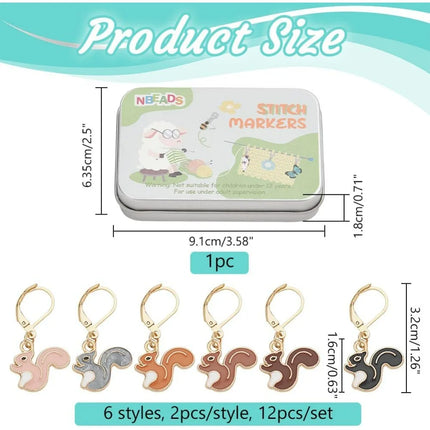 12 Pcs 6 Colors Squirrel Stitch Markers Alloy Enamel Crochet Stitch Marker Locking Stitch Marker with Leverback Clasp making kit
