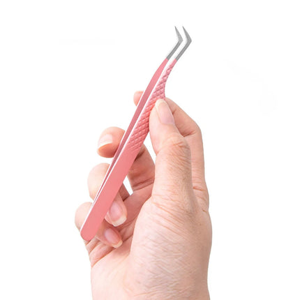 Fiber Tip Tweezers for Eyelash Extension Pink Stainless Steel High Precision Lash Tweezers for Volume Fans Makeup Tools