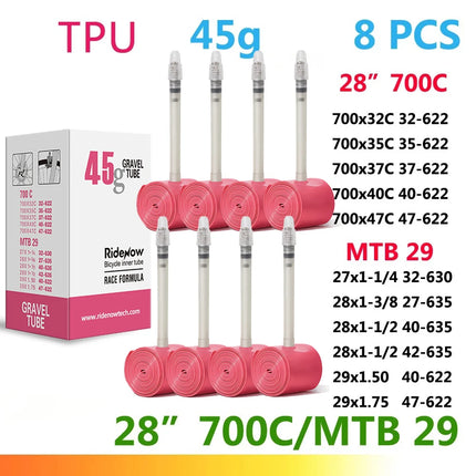 RideNow TPU Road Bicycle Inner MTB Tube 700x25C Tire Gravel Bike Accessories 29x1.5 1.9 Tires Patch Kit 24 36 45g Ride Now Tubes