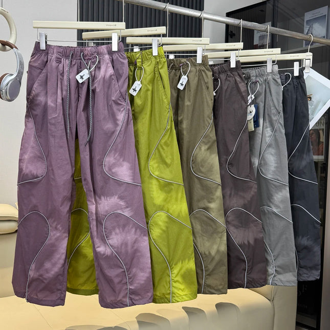 Men Outdoor Lightweight Functional Reflective Stripe Quick Dry Ultra Loose Casual Cargo Pants Women Oversize Baggy Pant Trouser
