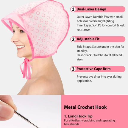 19PCS Hair Bleach Highlighting Kit with Dye Brush and Bowl, Frosting Cap, Gloves, Cape for Home Salon Use (Pink)