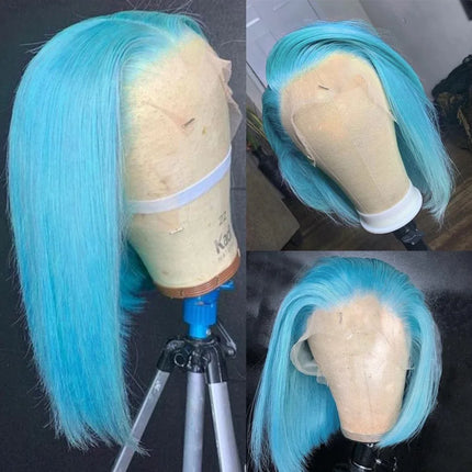 14inch Mint Green Short Bob Straight Hair Wig 13x4 HD Lace Frontal Synthetic  Preplucked  for Women drag queen