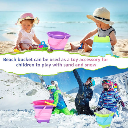 Foldable Beach Bucket Silicone Collapsible Toy Buckets for Kids for Summer Activities Camping Gear Travel Beach Sand Toys