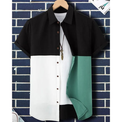 New Shirts for Men 3d Patchwork Plaid Printed Men’S Clothing Summer Casual Short Sleeved Daily Street Tops Loose Oversized Shirt