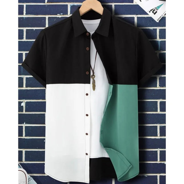 New Shirts for Men 3d Patchwork Plaid Printed Men’S Clothing Summer Casual Short Sleeved Daily Street Tops Loose Oversized Shirt