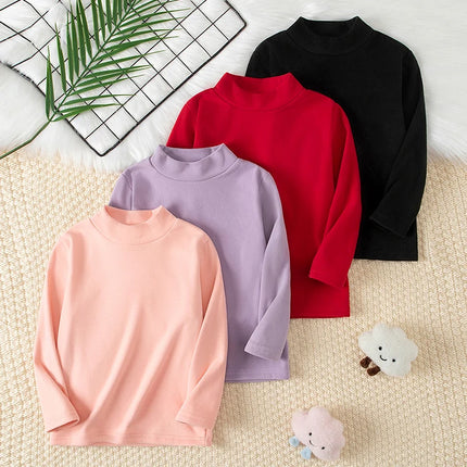 1/2/3piece Children's Autumn And Winter Warm Mid Neck Solid Color Base Casual Top T-shirt Boys And Girls Brushed Sports Pullover