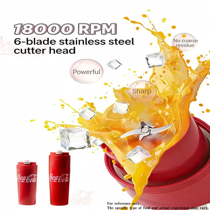 Coca-Cola 2-in-1 Portable Juicer Cup & Thermos 600ml Wireless USB Rechargeable 3000mAh 6-Blade Blender
