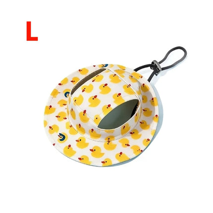 Adjustable Dog Cat Sun Hat with Ear Holes, Breathable Cotton Pet Bucket Cap for Small Dogs Cats Puppy Outdoor Summer