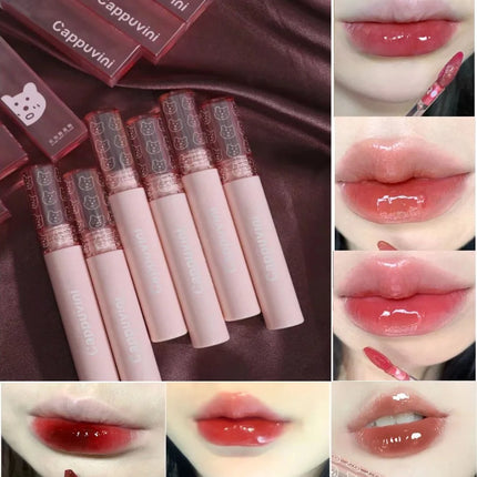 Cherry Pink Waterproof Mirror Finish Water Lip Gloss Nude Brown Clear Tint Glass Lip Oil Liquid Makeup for Luminous Look