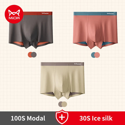 MiiOW 3pcs 100S Modal Men Boxers Underwear Ice Silk Light Men's Panties Boxershorts 5A Antibacterial Breathable Man Underpants