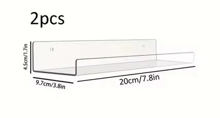 2pc Clear Acrylic Storage Rack Wall Mounted Book Floating Shelf Makeup Display Stand Holder Bathroom Kitchen Organizer