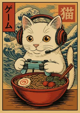 Japan Ukiyo-E Style Fun Game Animal Ramen Posters Art Print Mexican Axolotl Game Cat Ferret Canvas Painting Game Room Home Decor