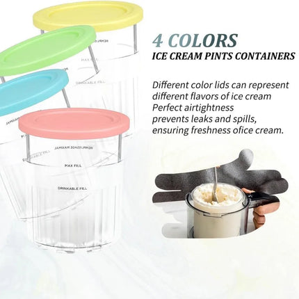 Containers Replacement for NC500/501 Ninja Creami Deluxe Pints Lids Creamy Ice Cream Containers Cups Set Family Size Compatible