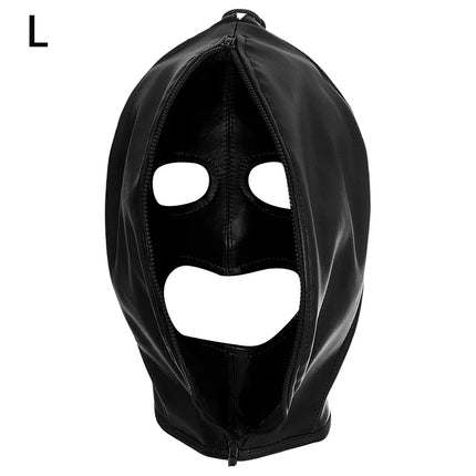 Leather Mask Full Face Double Layer Headgear Zip Head Hood Adjustable Lace-up Leather Bondage Masks Halloween Cosplay Party Mask