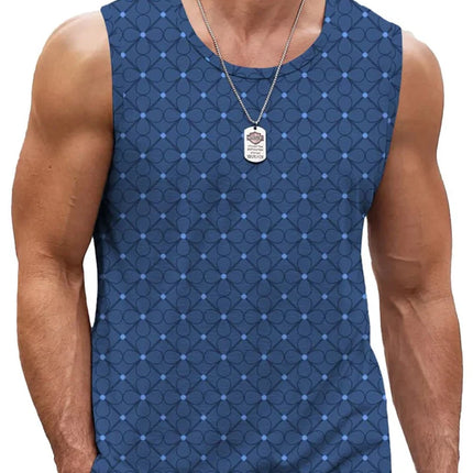 Mens Retro Geometric 3D Printed Tank Top Summer Casual Crew Neck Fashion Trend Sleeveless Vest Loose Breathable Sports Tops