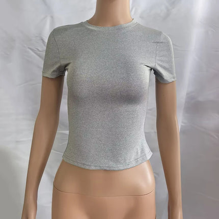 2025 New High Quality Casual T-shirt Sexy Slim Short Sleeves Fashion Trend Solid Women Clothing Y2K Tops