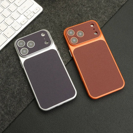 Vintage Woven Leather Textured Case For iPhone 17 Air 16 15 14 13 12 Pro Max Retro Shockproof PC Plating Armor Hard Phone Cover