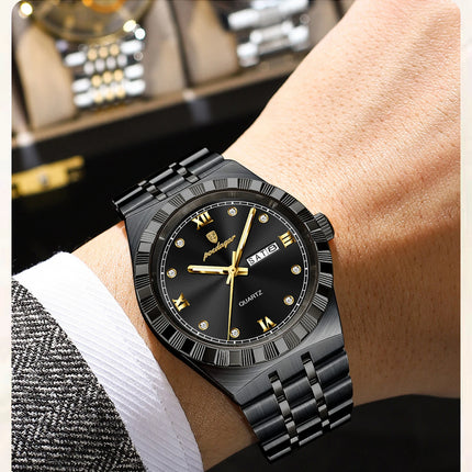POEDAGAR Business Men's Watches Waterproof Luminous Week Date Fashion Men's Wristwatch Stainless Steel Quartz Watch For Men Reloj