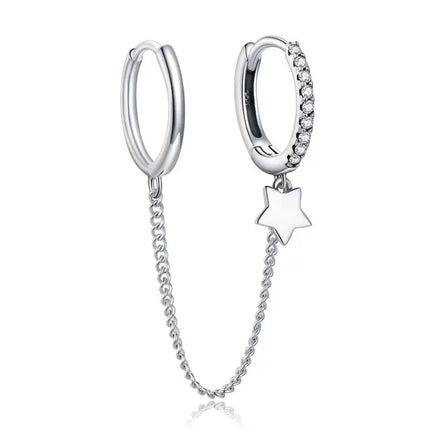 BAMOER 925 Sterling Silver Mono Clip Earrings for Girl CZ Platinum Plated Ear Cuffs Non Piercing for Women Wedding Party Jewelry