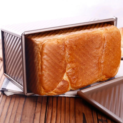 1Pcs Non-Stick Pullman Loaf Pan with Lid - Carbon Steel Corrugated Bread Toast Box Mold for Perfectly Baked Bread Toast
